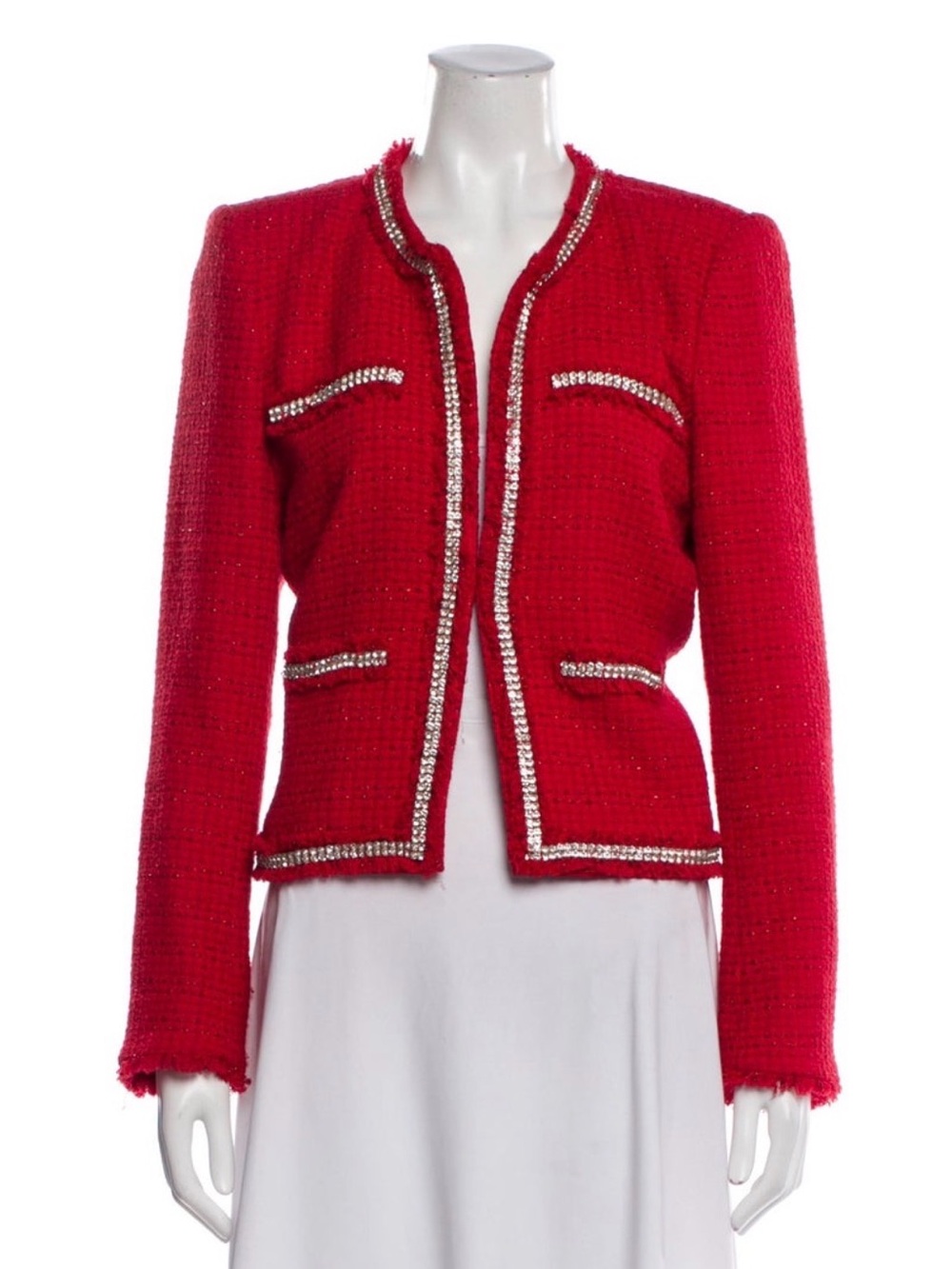 Generation Love Red Tweed Boxy Jacket with Rhinestone Trim - Picture 4 of 5